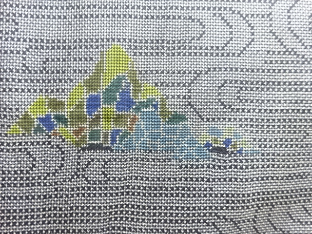 JAPANESE KIMONO / ANTIQUE KIMONO / SILK / DORO OSHIMA TSUMUGI (5 maruki) / WOVEN ABSTRACT STONE GARDEN